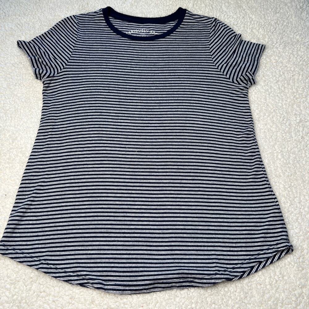 Aero Seriously Soft Perfect Crew Navy Stripe Tee Medium